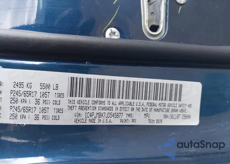 2018 Jeep Cherokee Trailhawk 4X4 z USA, uszkodzony, nr VIN 1C4PJMBX7JD545877